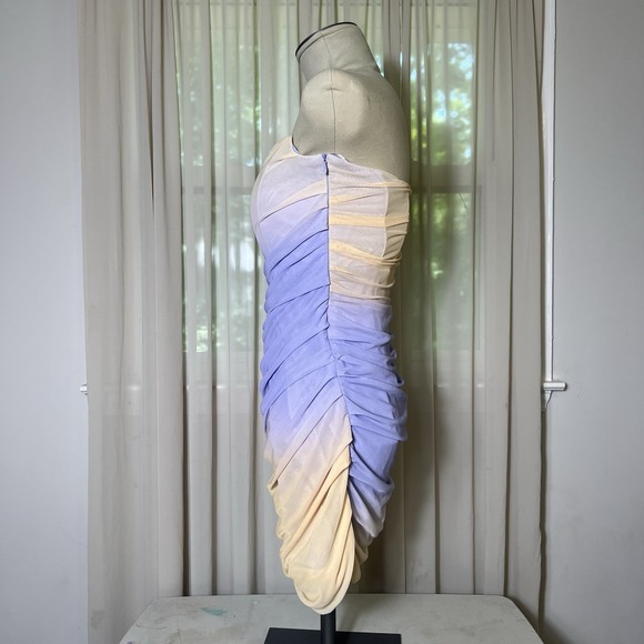 Zara XL Strapless Ruched Mesh Ombre Dress Stretch Mini Pastel READ Flaw - Picture 3 of 9